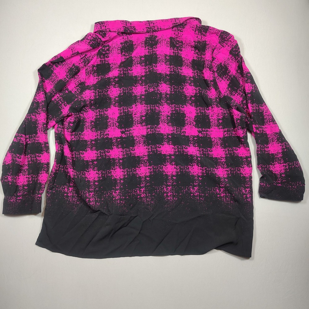 Catherines Tunic Blouse Women 3X Pink Blk Buffalo Plaid Ombre Polyester Spandex - Picture 2 of 7